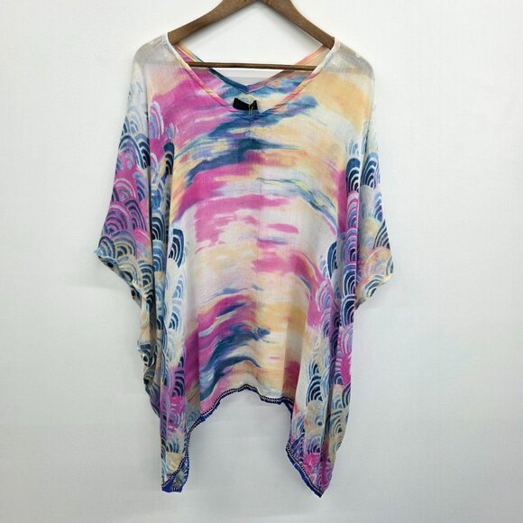 Mona B Womens Watercolor Swimsuit Coverup One Size Sheer Beach Vacation NWT - Picture 3 of 13